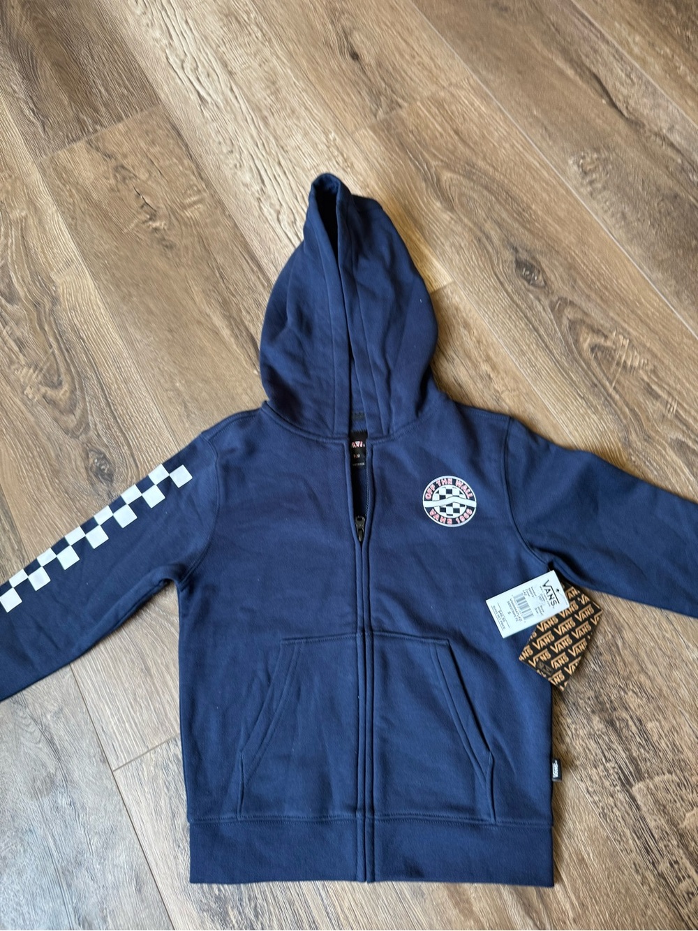 Vans Navy Zip Hoodie with Checker Sleeve Accent